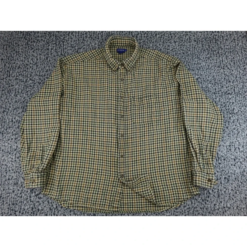 J.Crew Flannel Shirt Mens XL Tan Green Houndstooth Cotton Button Down LS